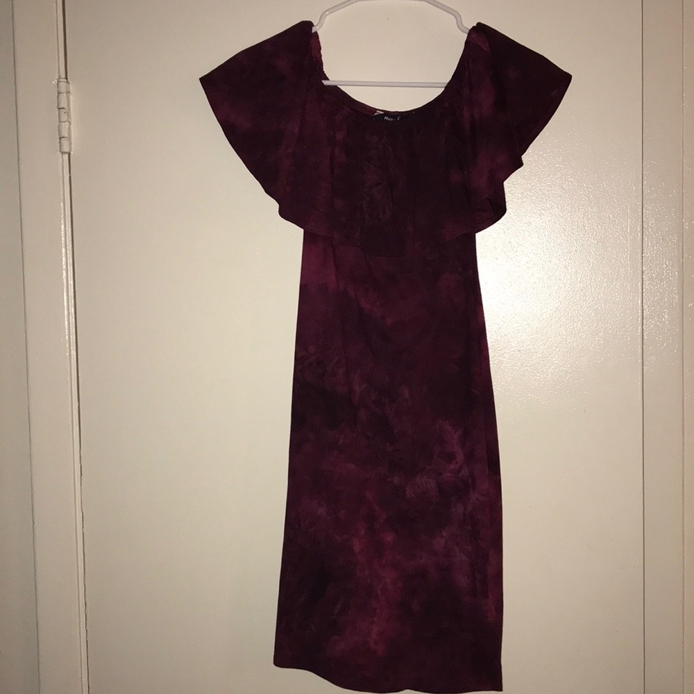 💜 Burgandy Tye-Dye Off The Shoulder Dress 💜